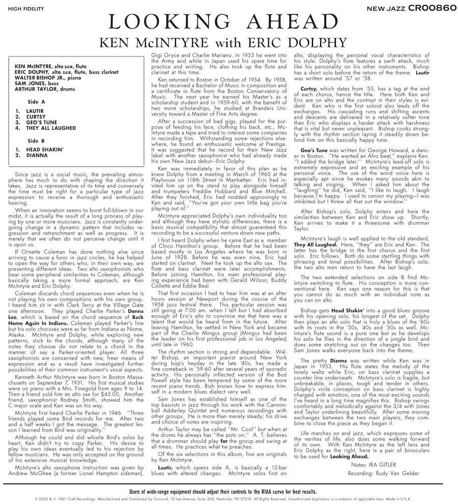 Review: Looking Ahead – Ken McIntyre & Eric Dolphy’s Boundary-Pushing OJC/Craft Recordings Reissue on 180g Vinyl