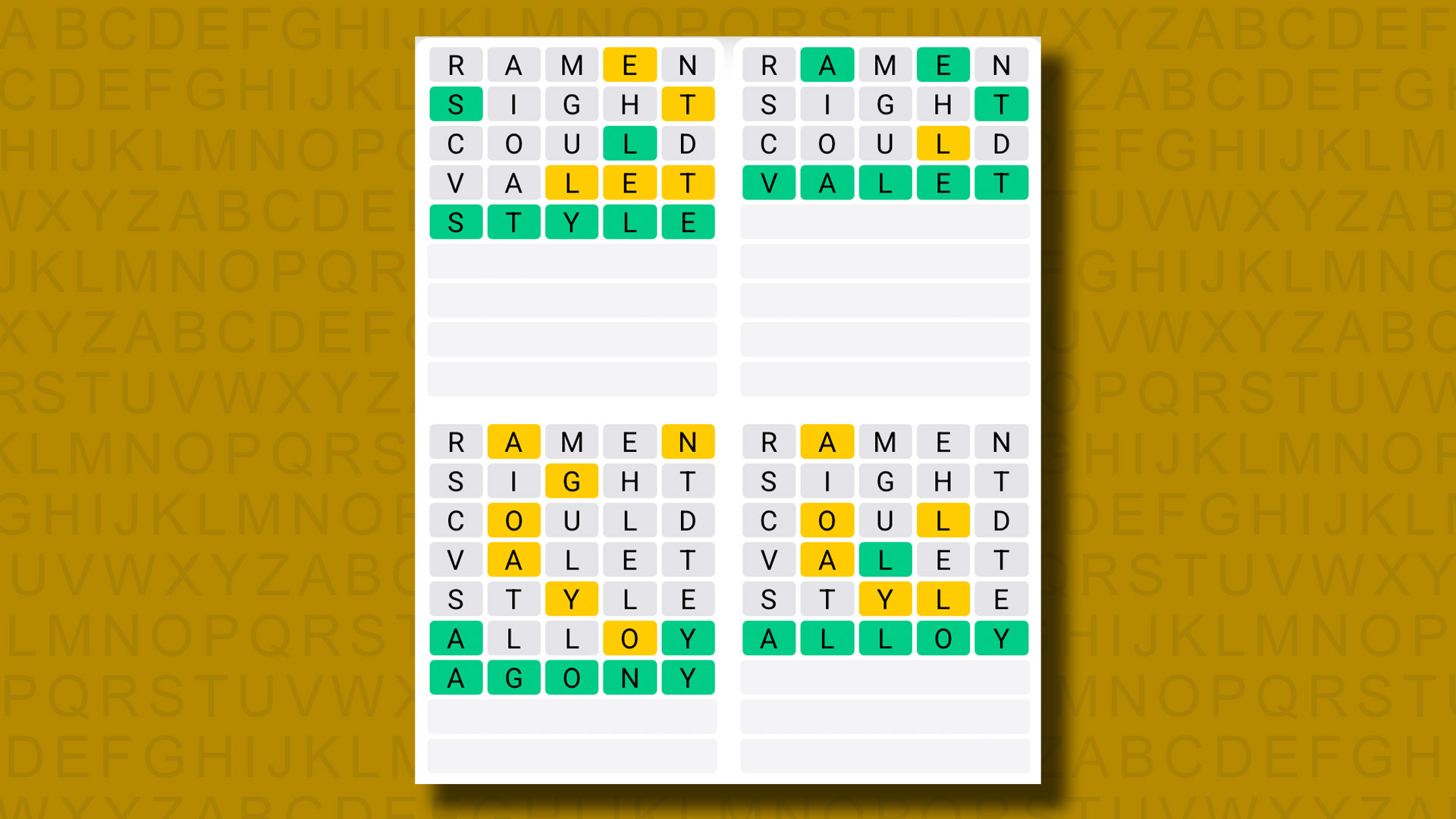Quordle hints and answers for Thursday, July 31 (game #1284)