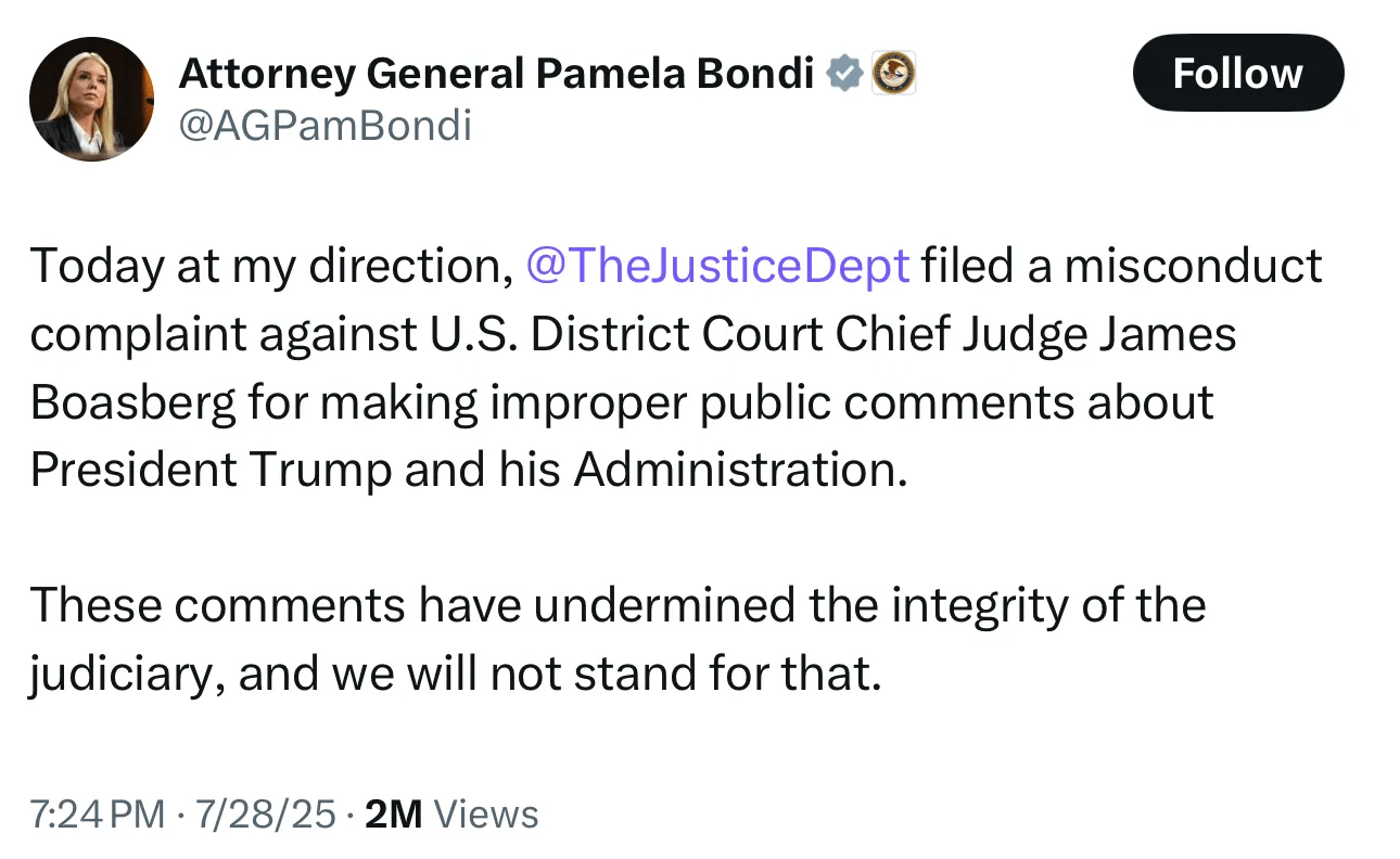 DOJ Files Frivolous Misconduct Complaint Against Judge For… Doing His Job And Being Right About Government Lawlessness