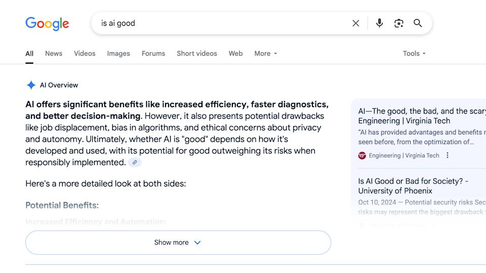 Actually, AI in Search is driving more queries and higher quality clicks